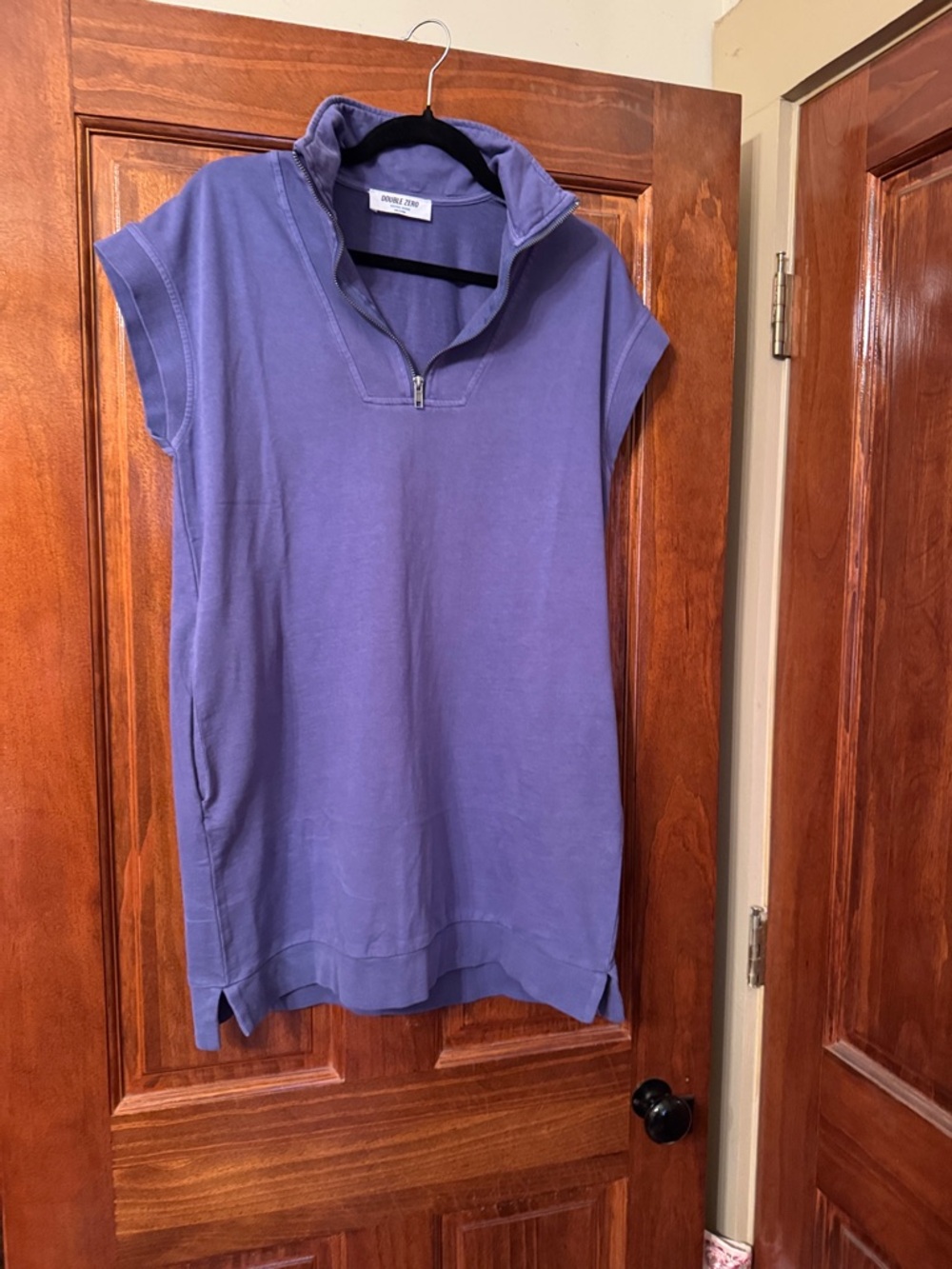 Double Zero Lavender Zip-Neck Cap Sleeve Dress with pockets